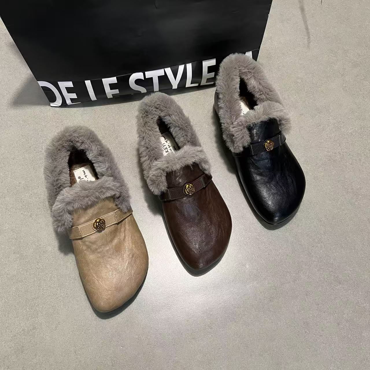 内增高3CM 2025年冬季新款山茶花装饰时尚简约加绒日常芒果头单鞋