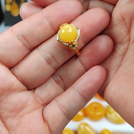 蜜蜡银S925镀金镶嵌戒指