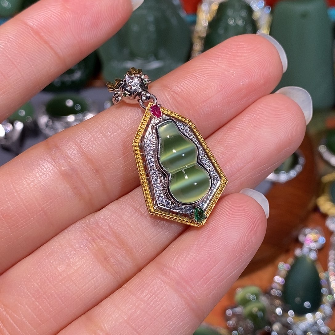 和田玉（碧玉）银S925镶嵌颈饰