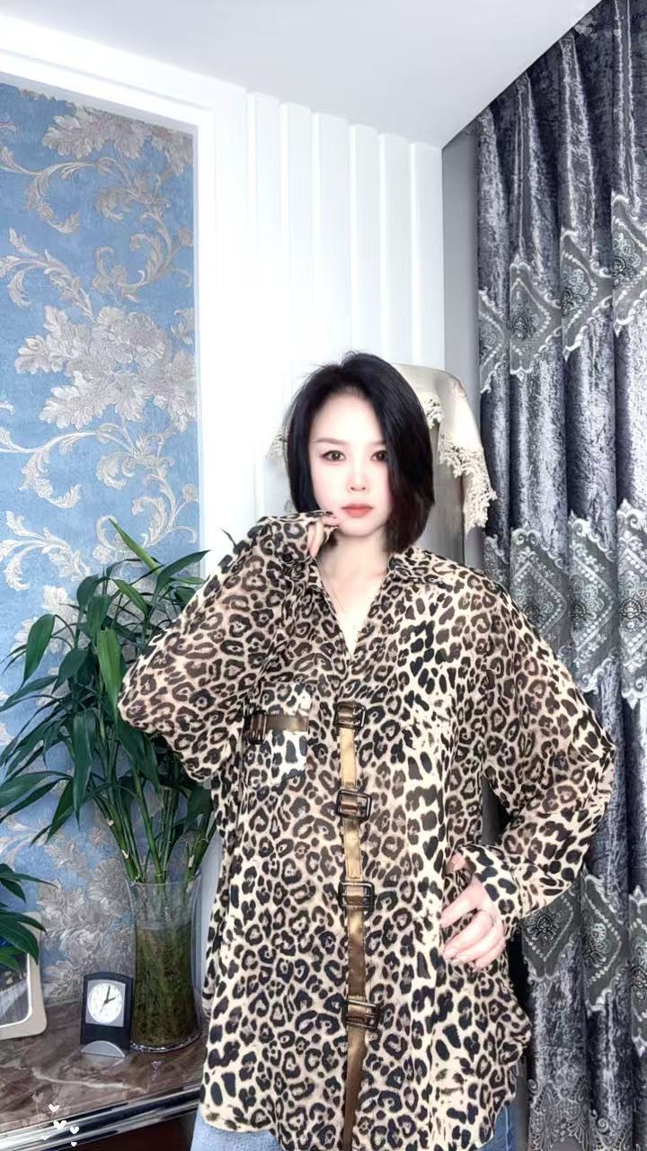 欧货豹纹长袖防晒薄款宽松雪纺衫网红夏季