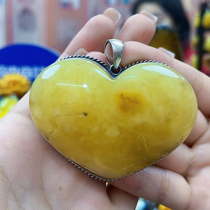 蜜蜡银S925镶嵌裸石吊坠