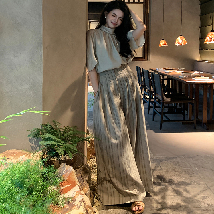 闹闹lunee巴恩风休闲裤女2025新款早秋宽松阔腿裤百搭条纹裤子