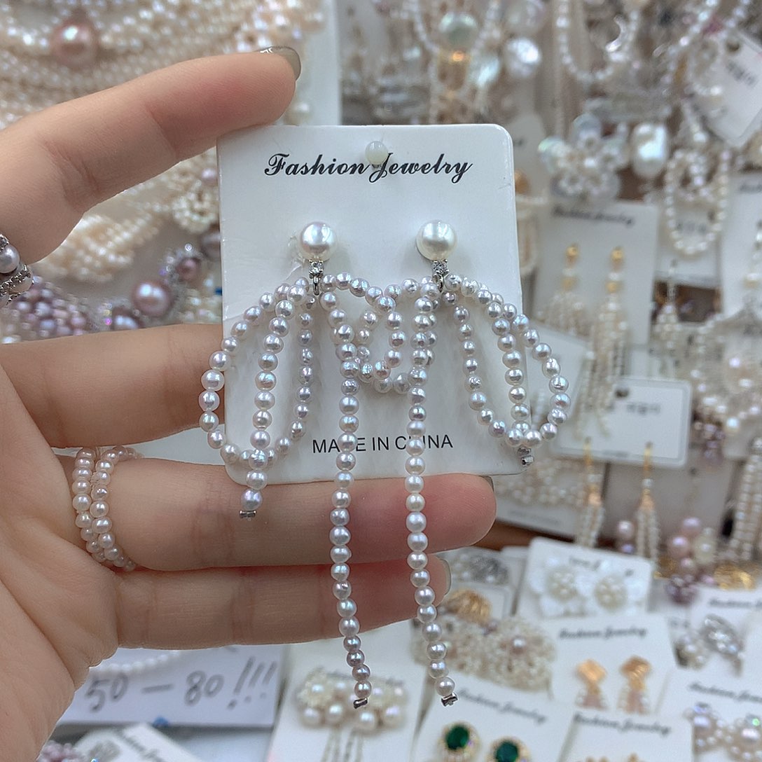 淡水珍珠银S925镶嵌耳饰