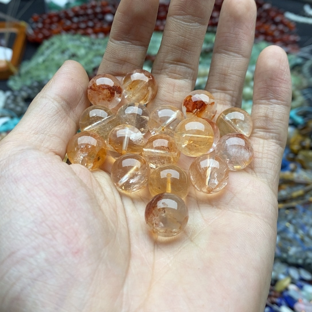玛瑙/玉髓未镶嵌珠宝半成品一个天然13mm透体橙胶花圆珠