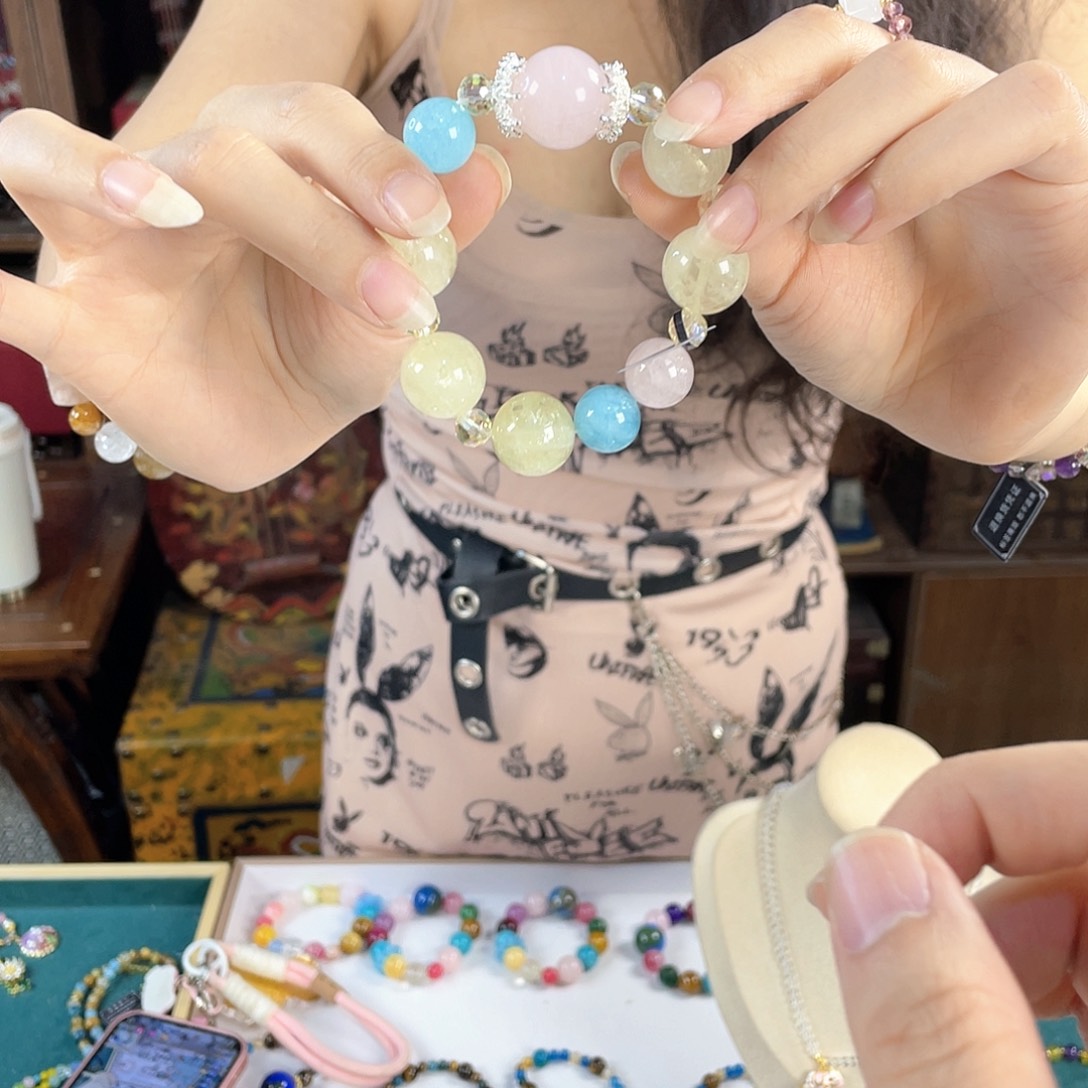 水晶手链银S925镀金镶嵌