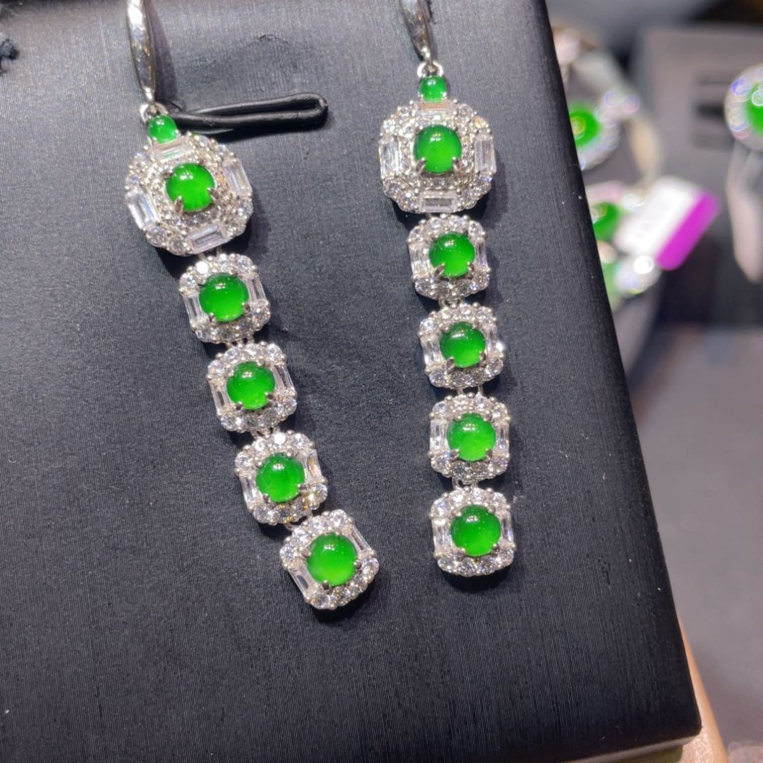 翡翠银S925镶嵌颈饰耳坠