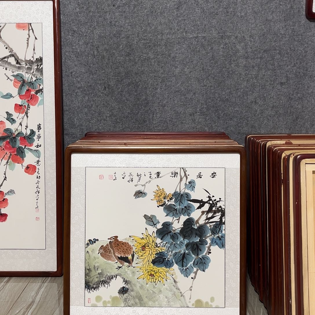 国画书画作品带框63×63