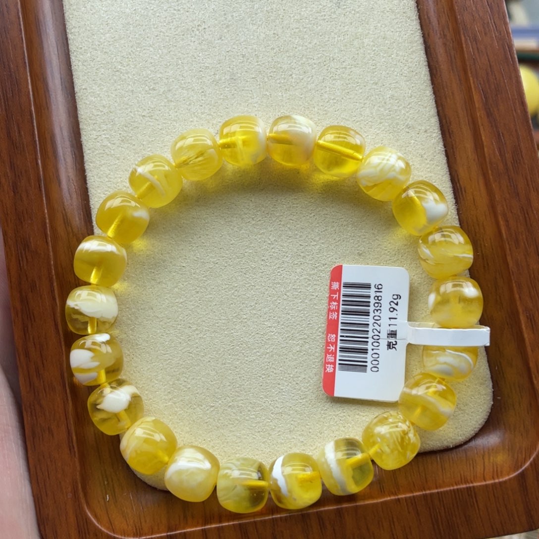 春***晴蜜蜡未镶嵌手链金瓷白老型手链