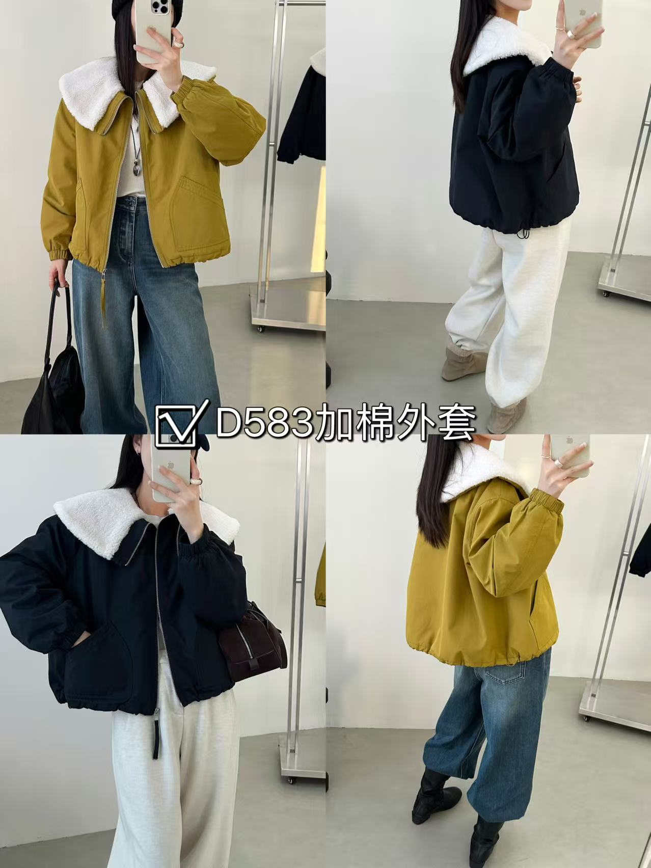 583欧货韩版娃娃领棉服女2025年冬季新款宽松休闲百搭棉衣外套