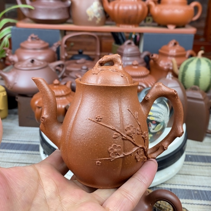 紫砂茶壶傲梅神韵180cc原矿宝山红降坡泥三八节特惠