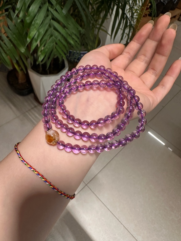 设计款紫水卡6毫米三圈手串