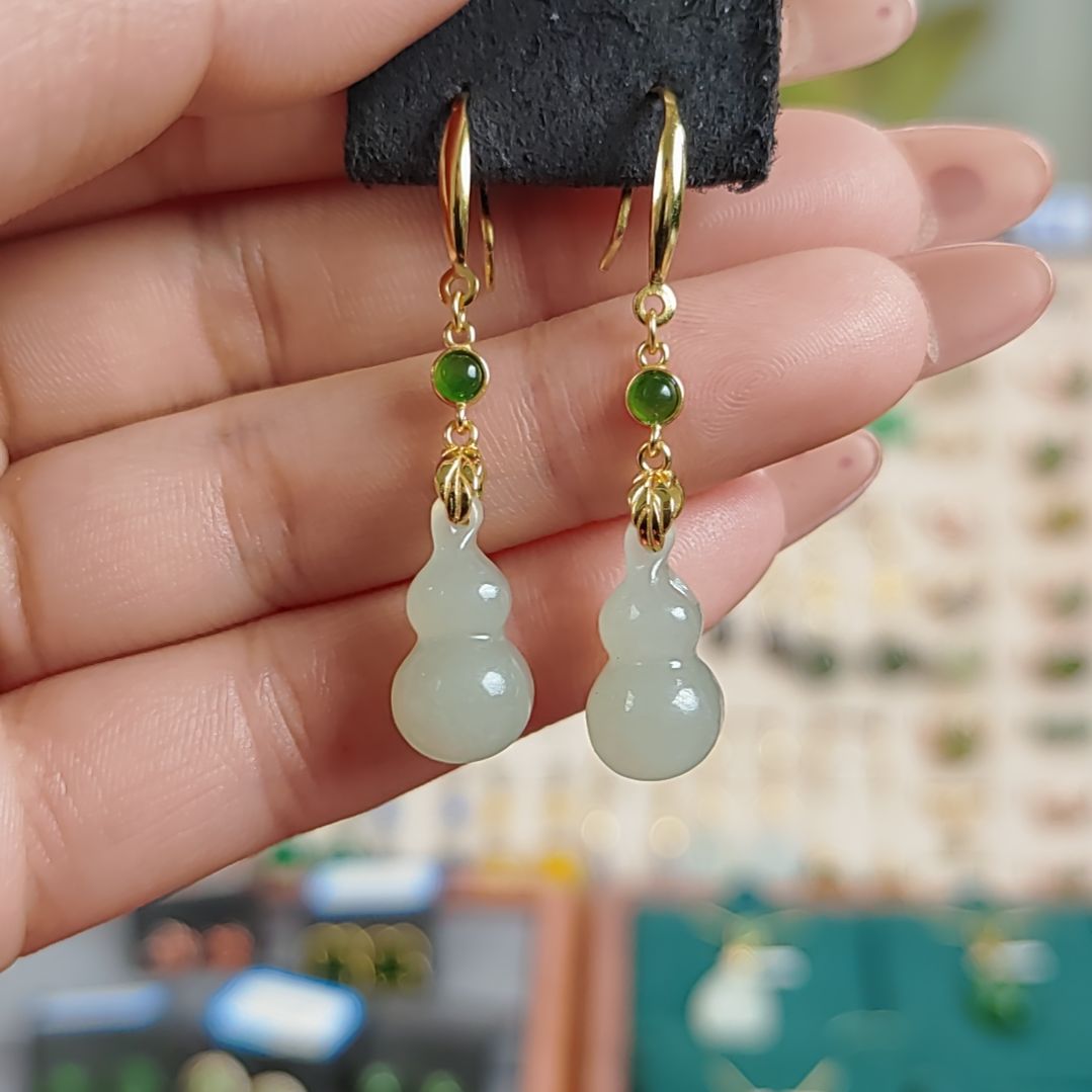 银S925镶嵌和田玉耳饰