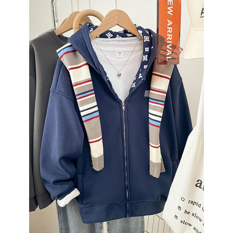 2025新款宽松oversize披肩连帽上衣服秋冬大码胖mm加绒刺绣卫衣女