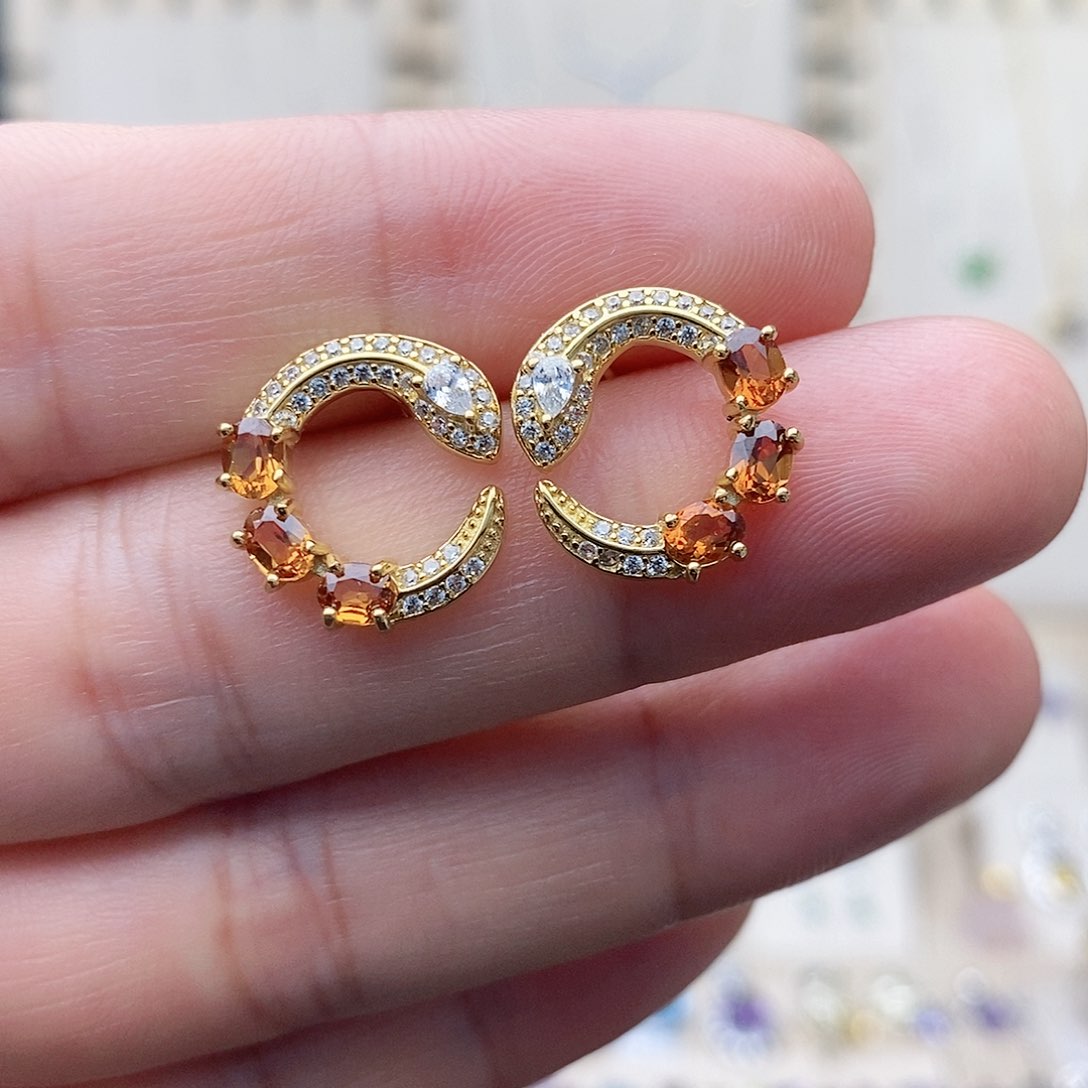 黄晶耳饰银S925镶嵌需要证书