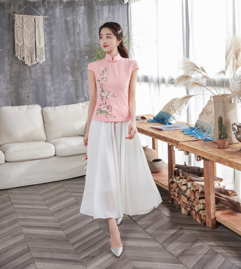 【2295 步步生莲 定位花 粉色小上衣】显瘦气质修身优雅中国风旗袍