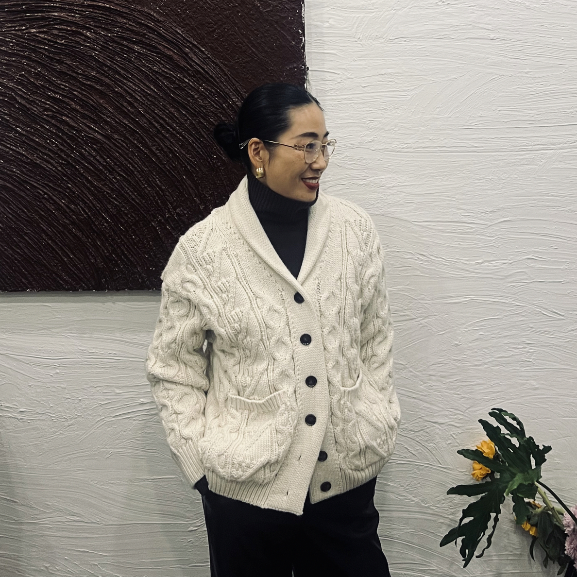 韩国原单冰岛毛麻花高智感老钱风毛衣外套宽松时尚潮流