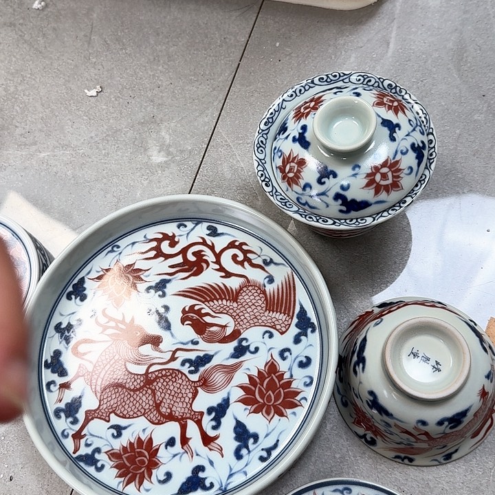 瓷片麒麟追凤4件套景德镇