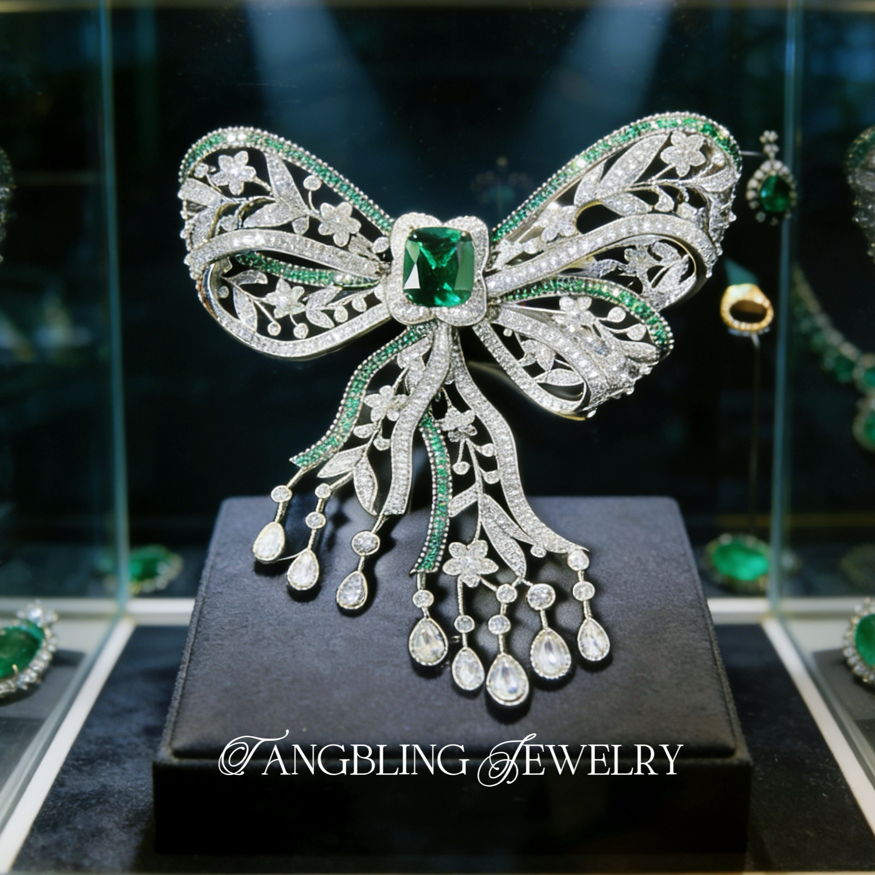 铜合金胸针 约瑟芬皇后 绿蝴蝶结 重工奢华胸针中古