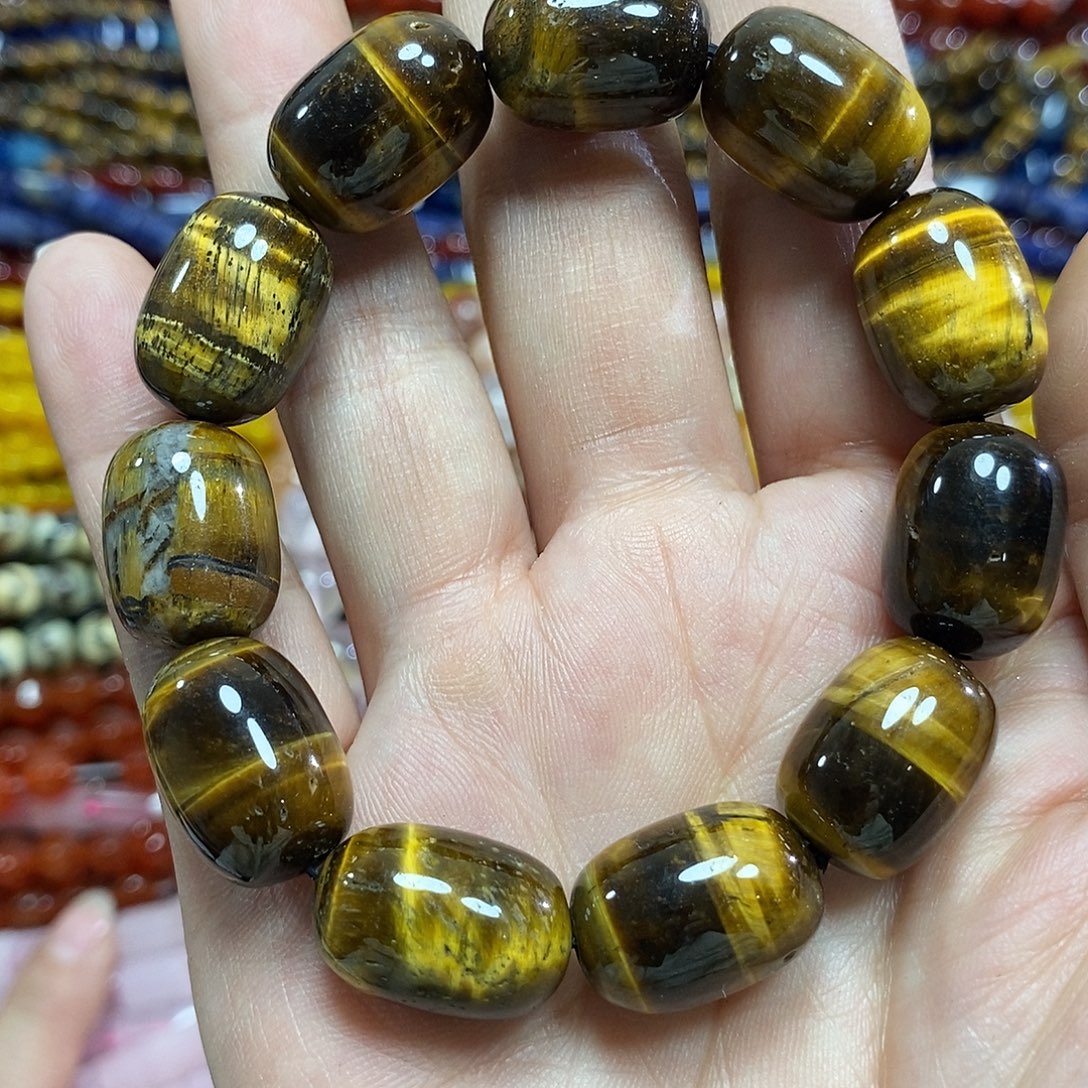 玛瑙/玉髓未镶嵌珠宝半成品虎眼桶手串卡13*18mm