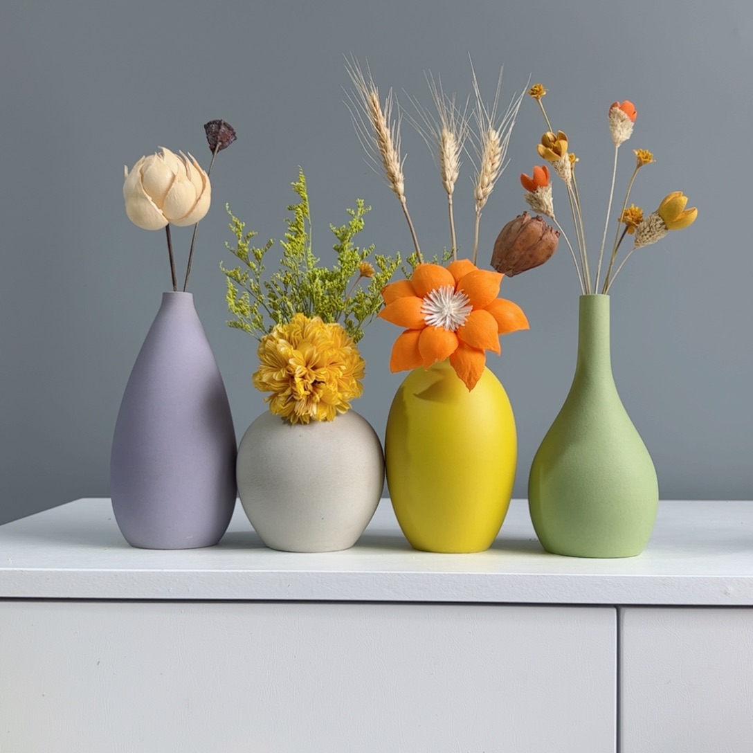 摆件陶瓷小花瓶摆件含花总高约20-30cm
