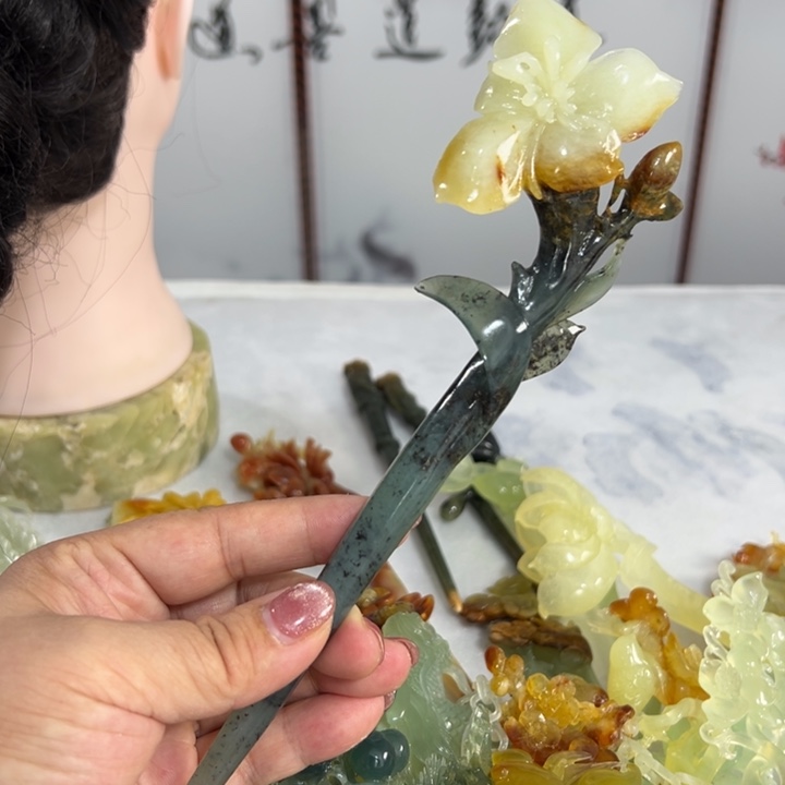 定制蛇纹石玉毛货发饰