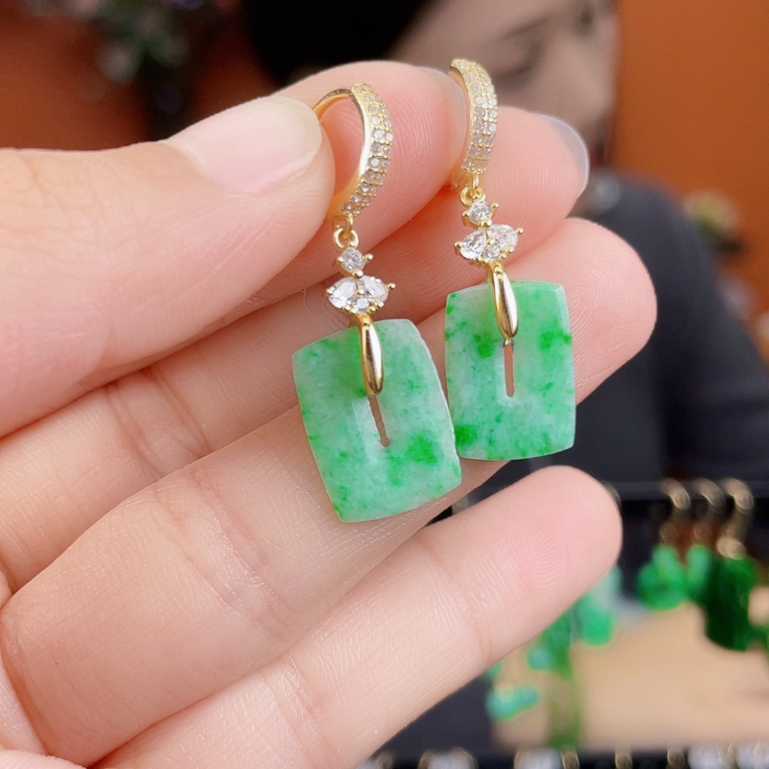 翡翠银S925镶嵌耳饰