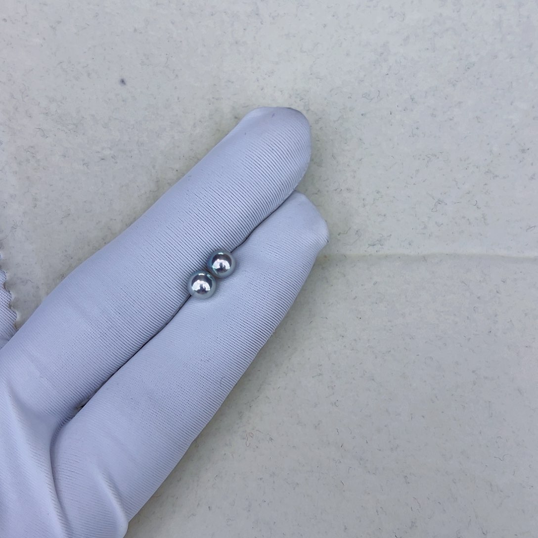 海水珍珠海水akoya真多麻色耳钉5-6mm银S925镶嵌