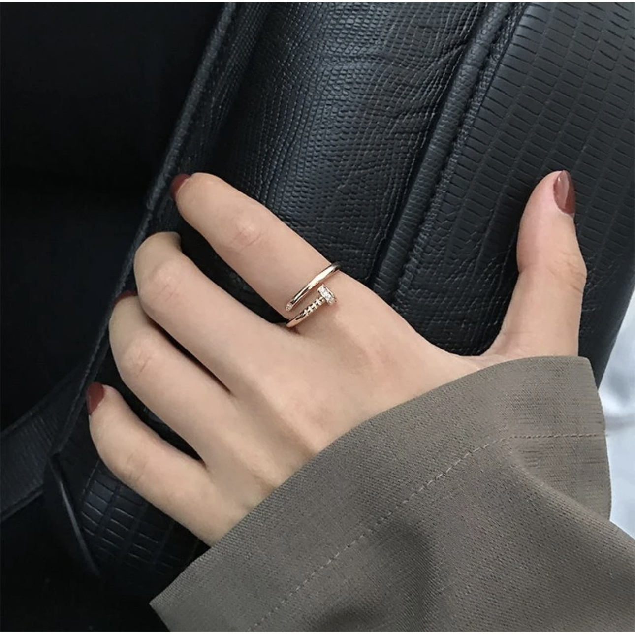 925银戒指 【粗钉子造型戒指】气质轻奢带钻时尚百搭简约