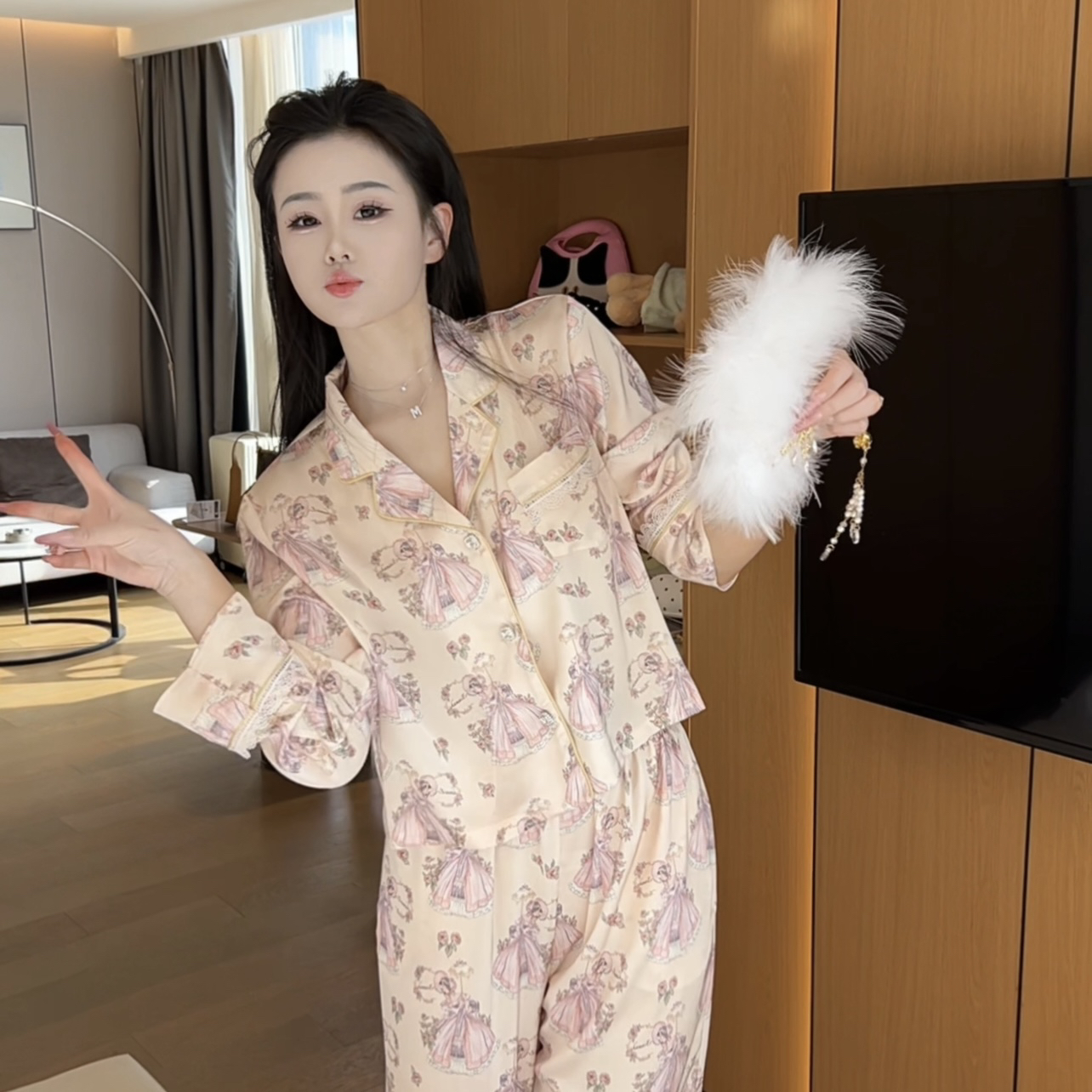 （茶小姐）春季气质温柔高级感睡衣女家居服可外穿长袖套装休闲