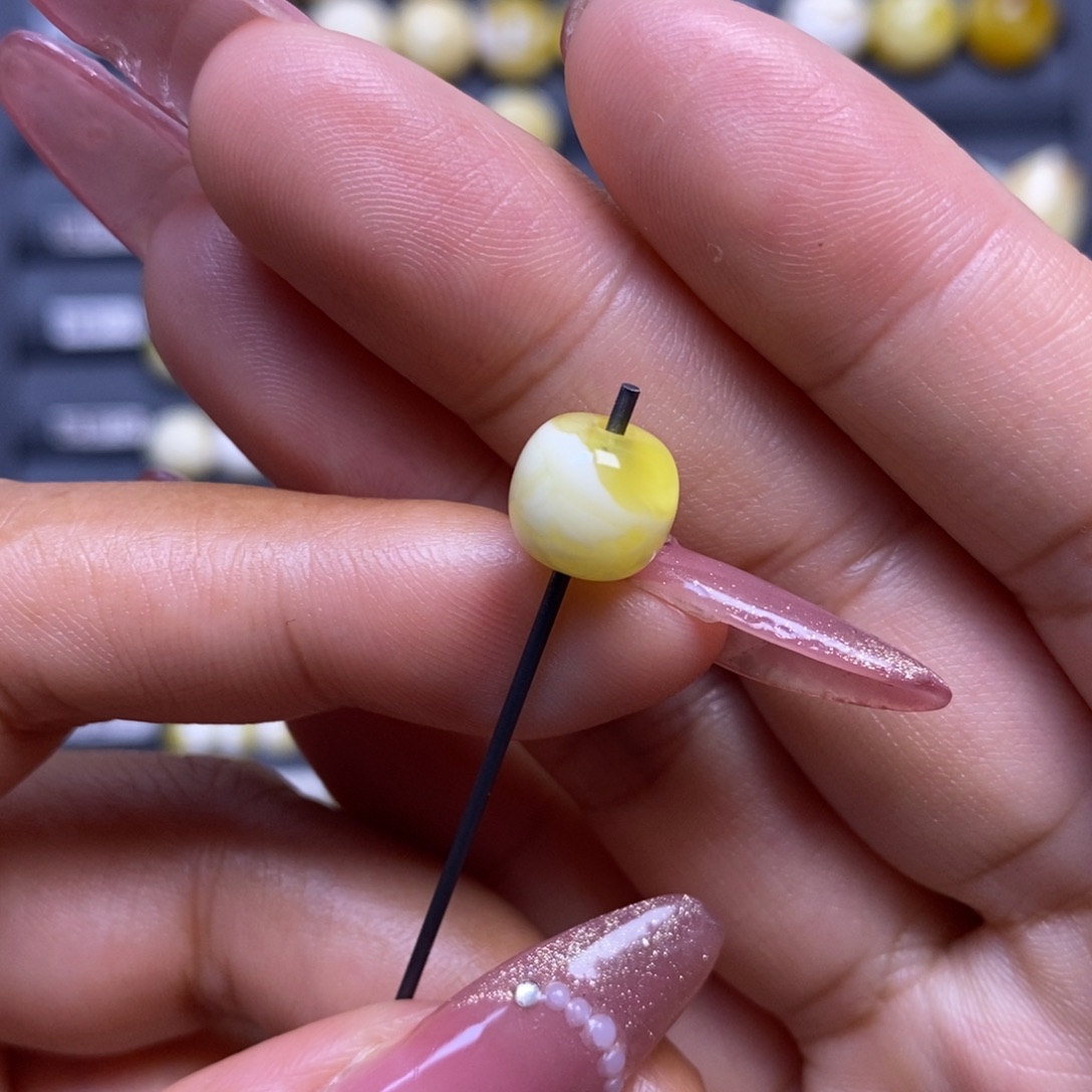 蜜蜡未镶嵌珠宝奇石金白妖花老型9.2*8.2mm