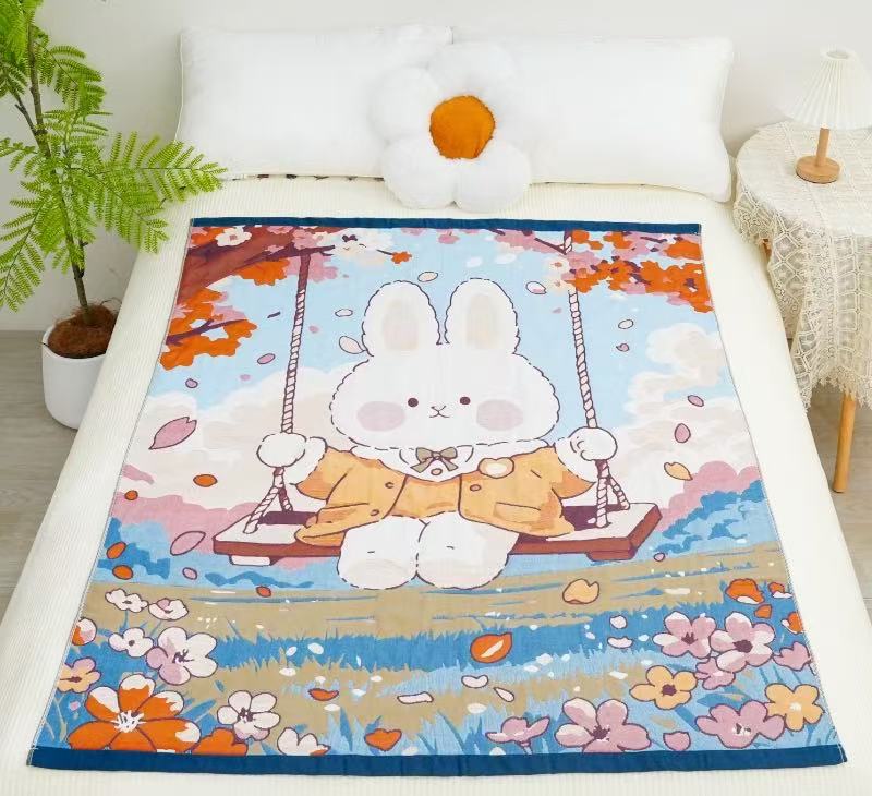 【秋千兔】120*150  A类全棉纱布面包被