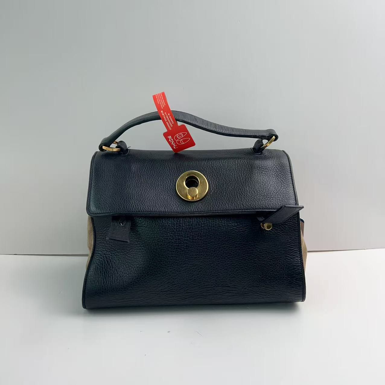 95新 YSL/圣罗兰 圣罗兰黑色拼皮邮差包