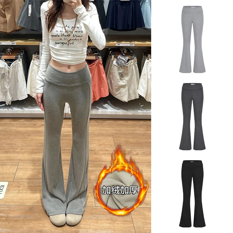 Moses Queen/魔西女王休闲修身加绒裸感高弹微喇裤秋冬高腰长裤女