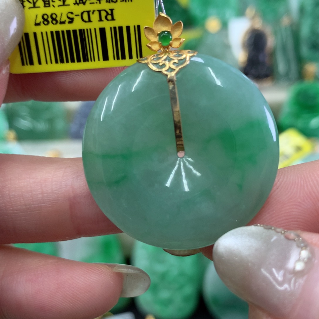 翡翠18K金镶嵌吊坠(不含链)