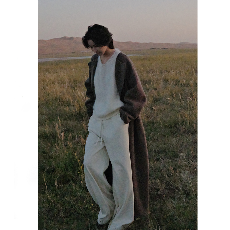 HERLAND她地【酸奶裤】白色秋冬休闲裤子女秋冬百搭直筒长裤