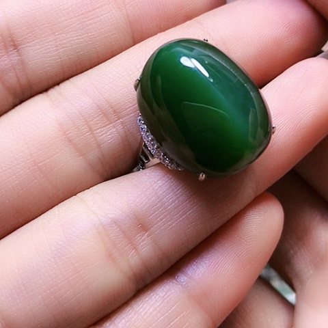 和田玉戒指银S925镶嵌