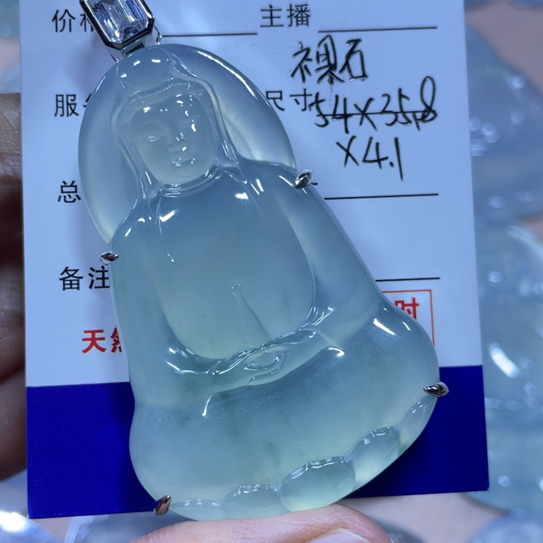 翡翠银S925镶嵌颈饰天然缅甸翡翠A货素衣观音