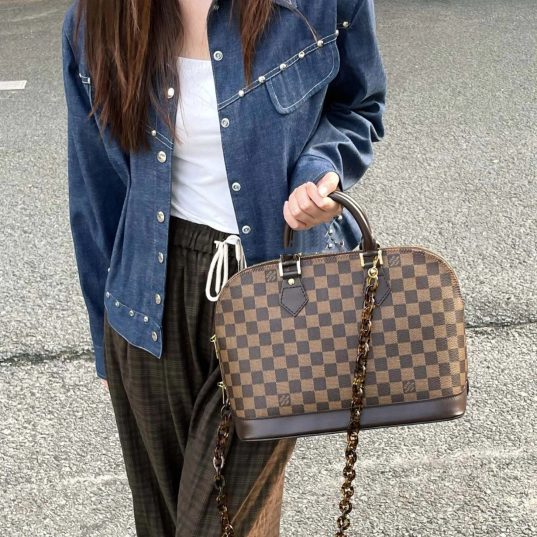 95新 LouisVuitton/路易威登 杭御古屋/17953/棋盘格贝壳手提包10