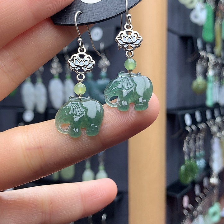 翡翠耳饰银S925镶嵌蒹**苍