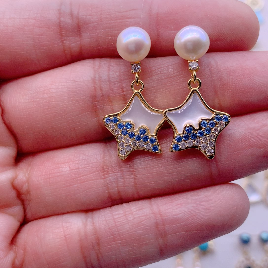 合金淡水珍珠耳饰