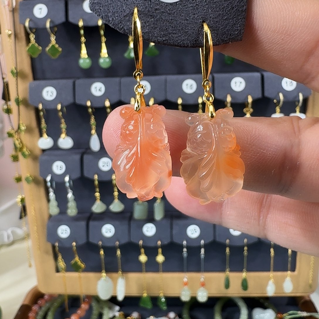 月***儿玛瑙/玉髓银S925镶嵌耳饰