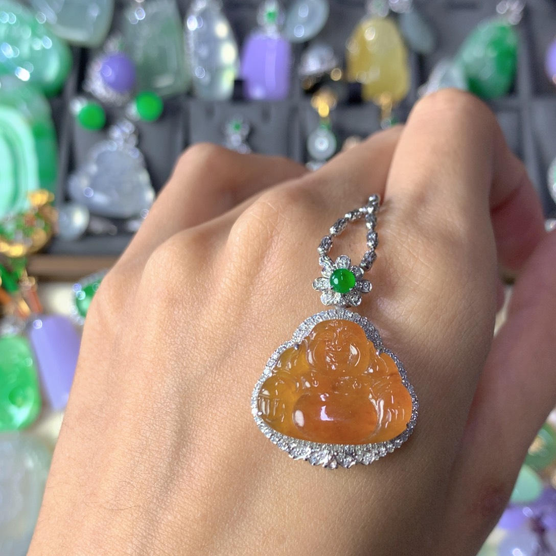 翡翠18K金镶嵌吊坠(不含链)