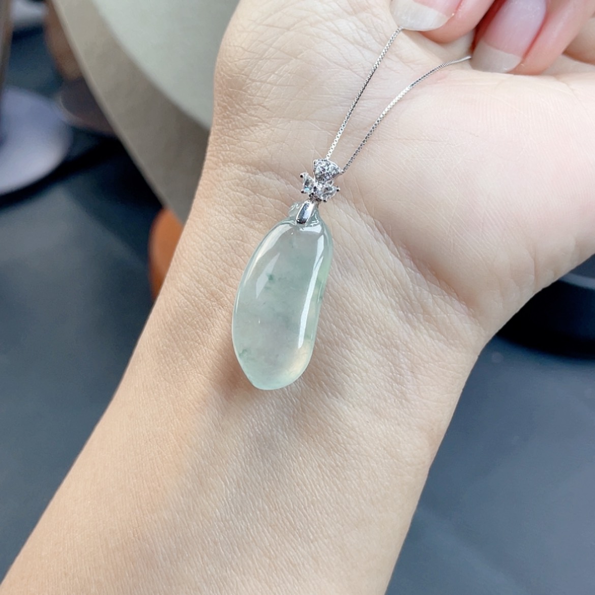 【闪购商品】翡翠颈饰18K金镶嵌74号 冰飘花福瓜