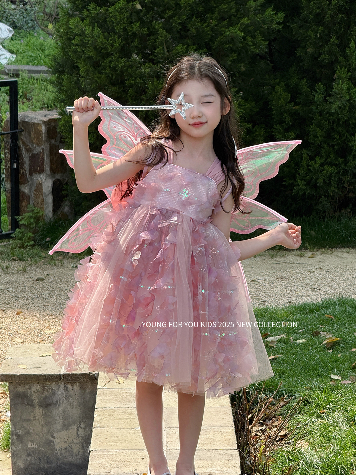 女童蝴蝶精灵花瓣公主裙连衣裙仙女裙