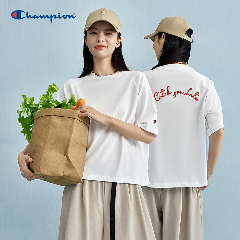 Champion冠军夏季新款短袖女休闲宽松刺绣T恤美式休闲U5BSSJW009 