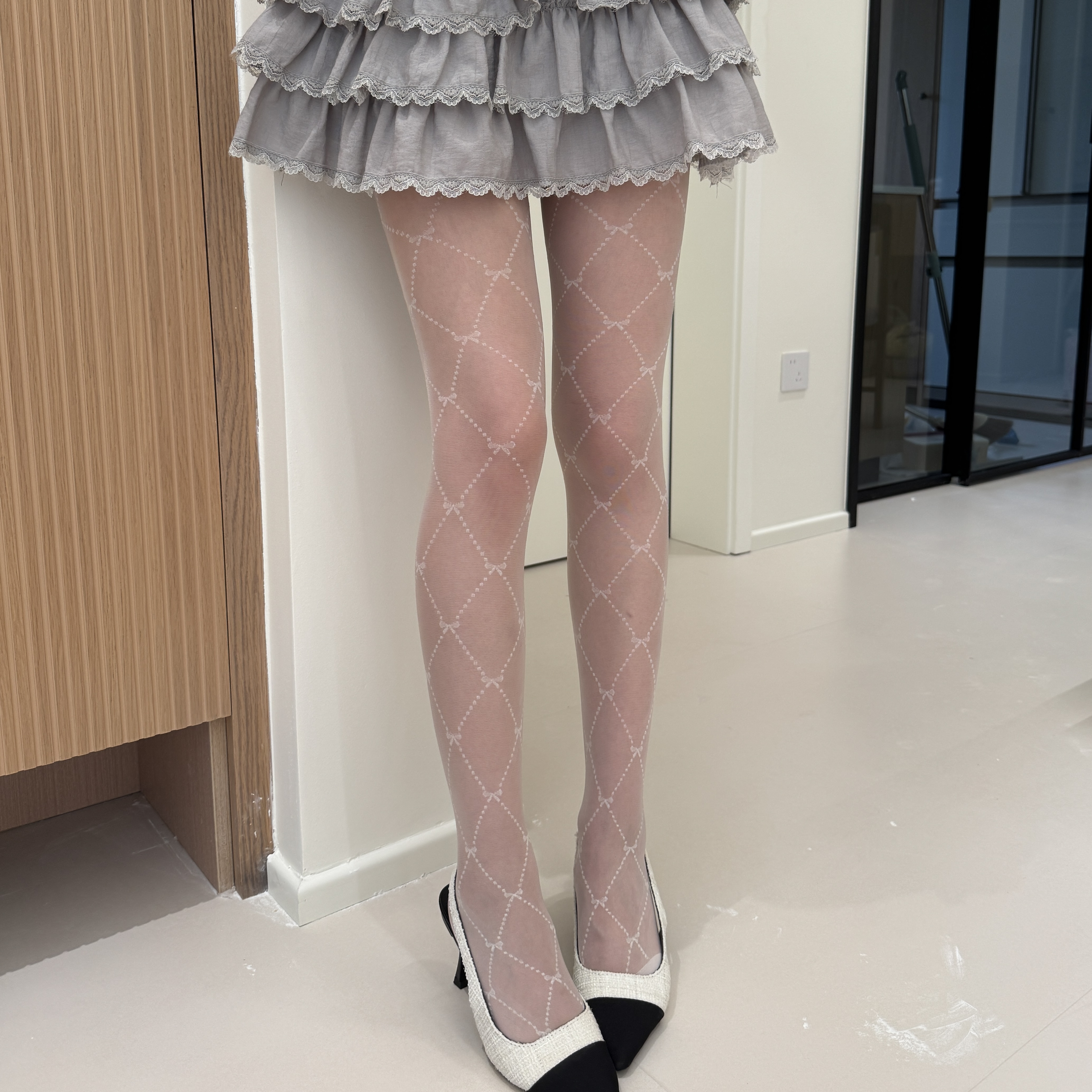 虚线蝴蝶结丝袜白丝韩系波点甜酷少女显瘦菱格春秋薄款连裤袜女