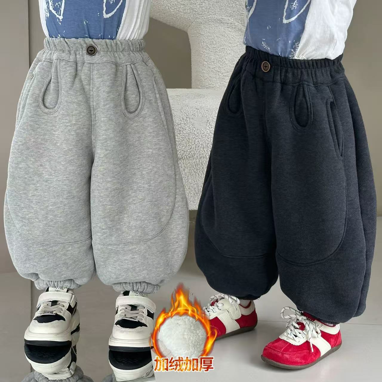 男童加绒裤子宝宝冬装加厚一体绒长裤2025新款儿童秋冬季灯笼裤子