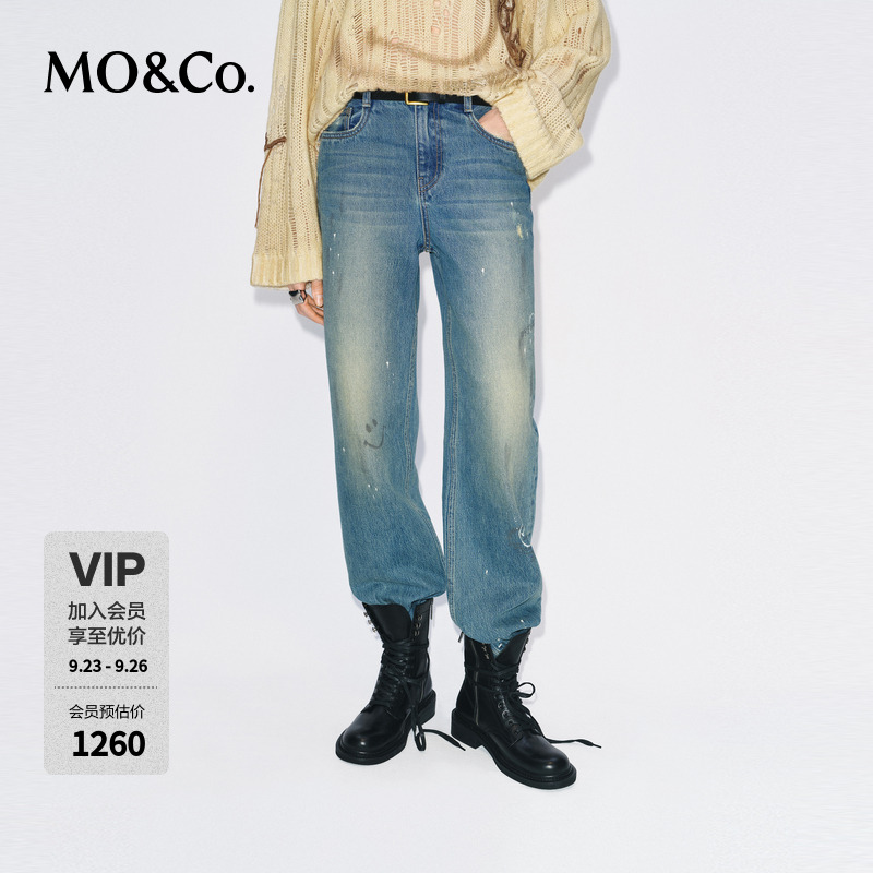 【SMILEY联名】MOCO牛仔裤2025冬新品脏污喷墨做旧棉质MBE4JEN009