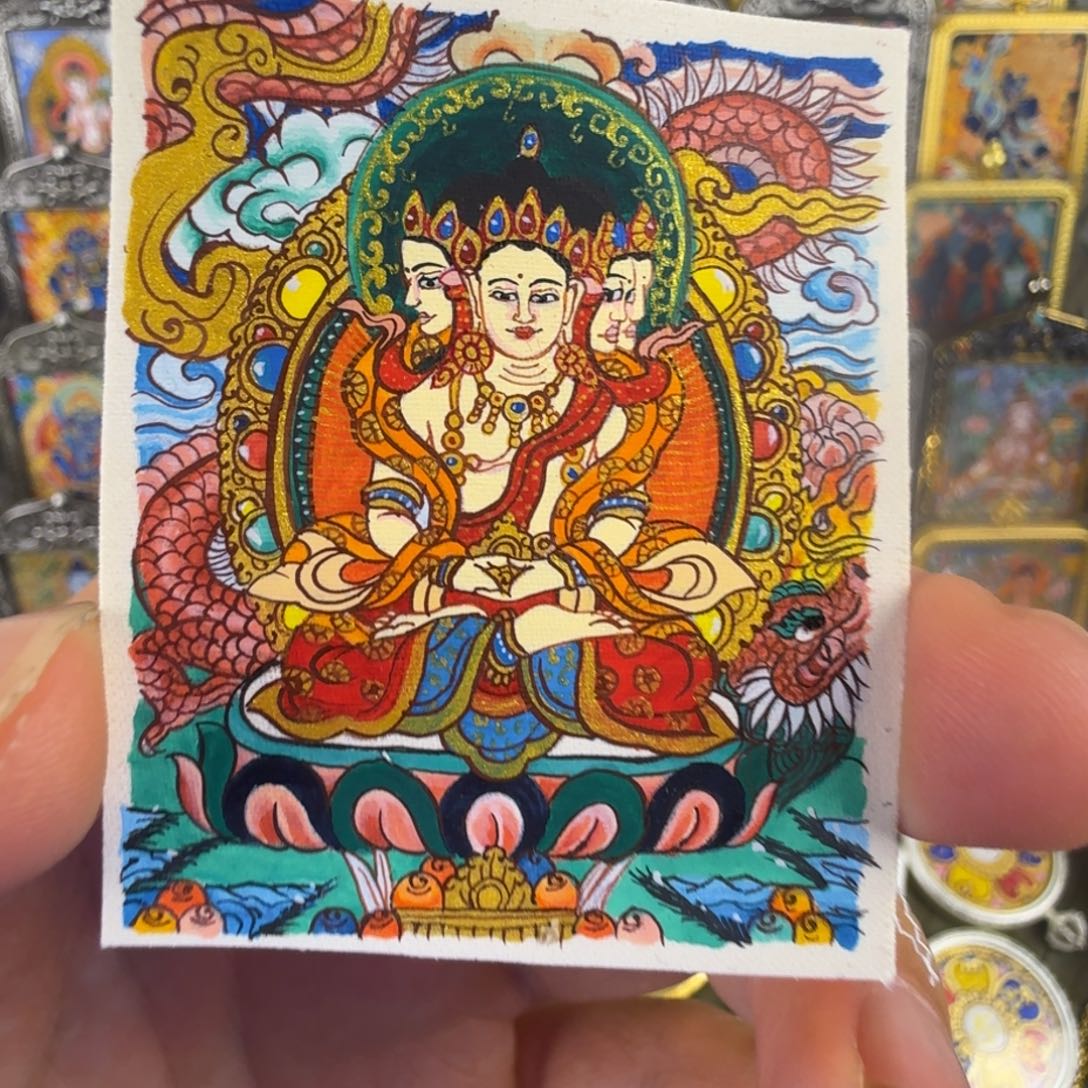 吊坠纯手绘大日如来唐卡画心