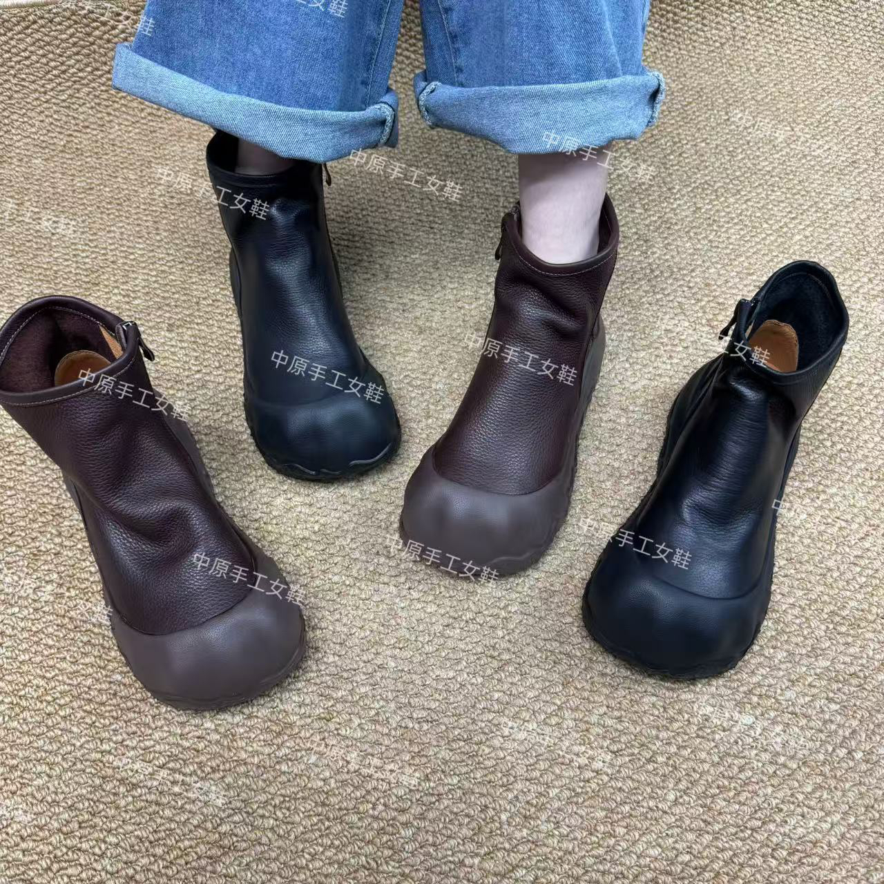 1176-20平底短痛新款休闲复古女鞋时尚百搭舒适软底软面女马丁靴